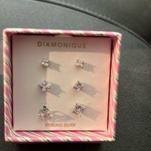 NIB. Diamond Stud Earrings, Diamonique (zirconia) from QVC.
Set Of 3.